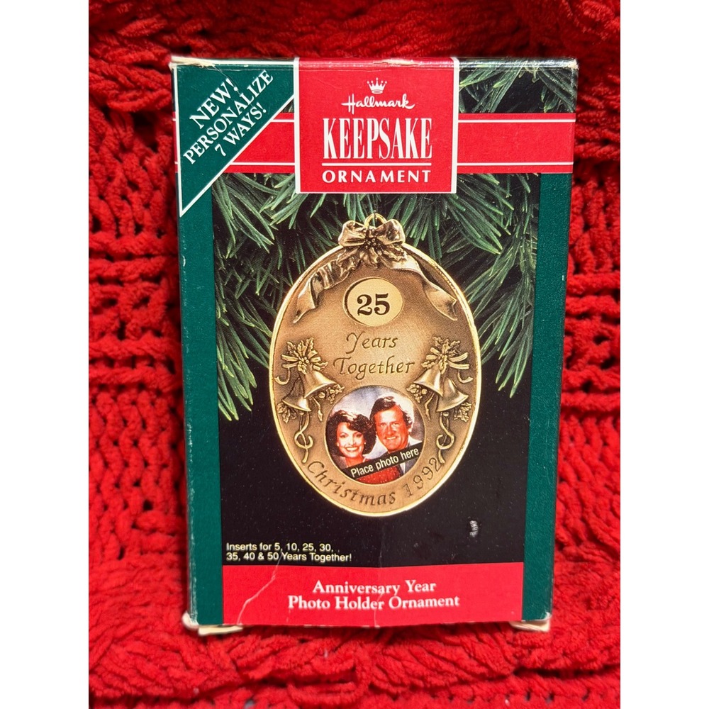 Hallmark Keepsake Anniversary Photo Ornament 1992 Brass Chrome QX485-1 Vintage